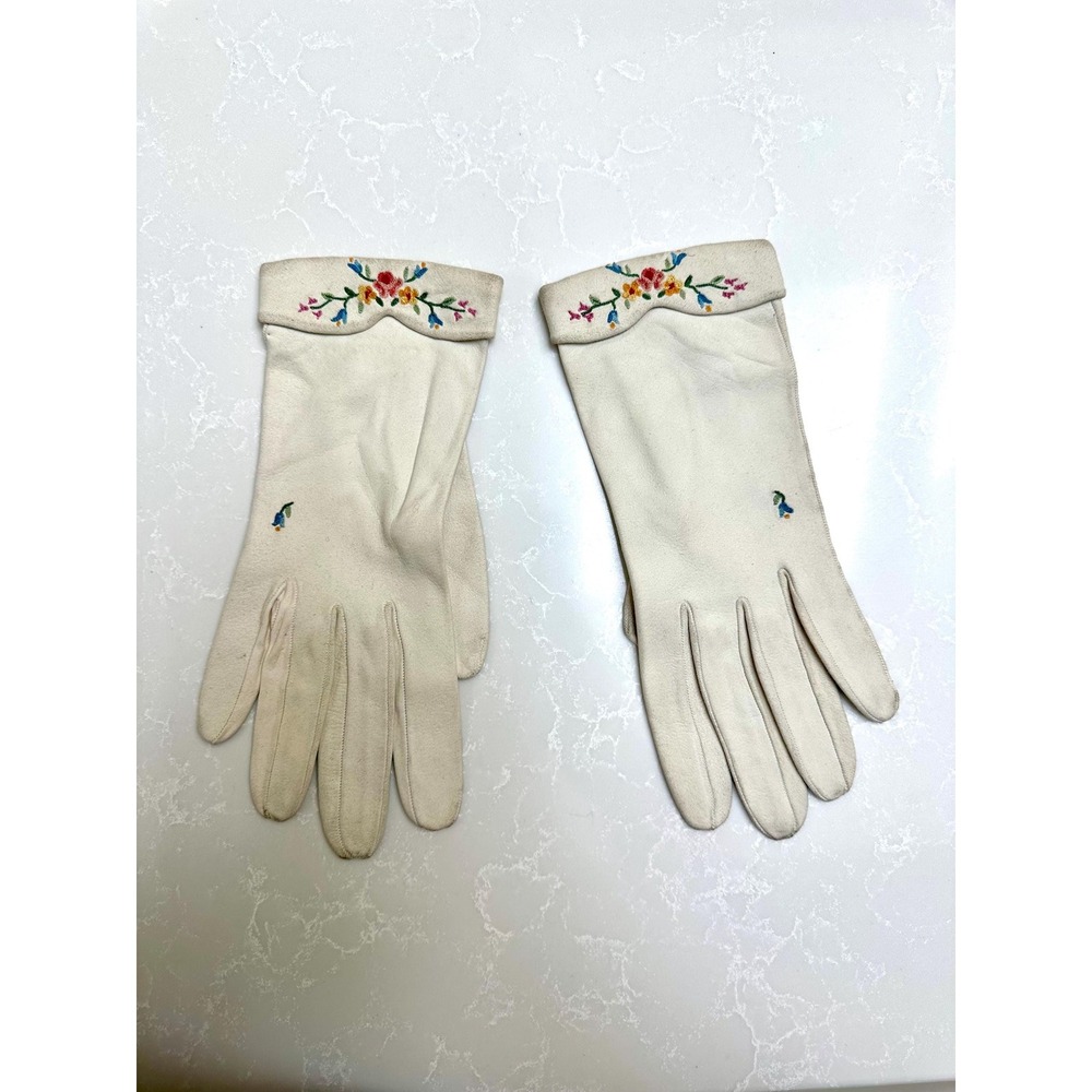 1950s Oberon Point de Beauvais Embroidered gloves kid leather